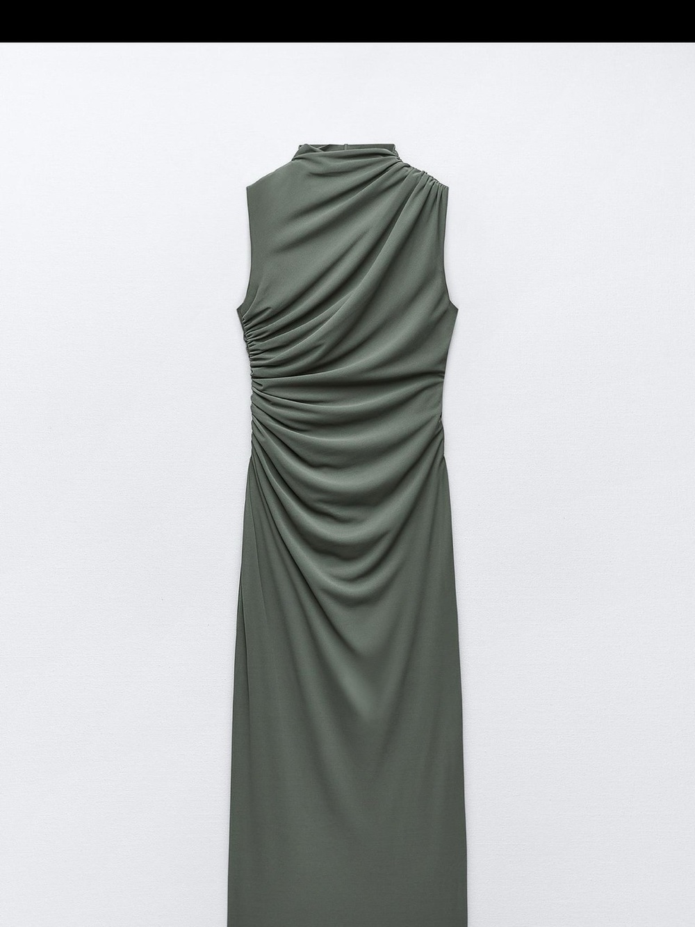 Zara Olive Sleeveless Midi Dress with Side Ruching